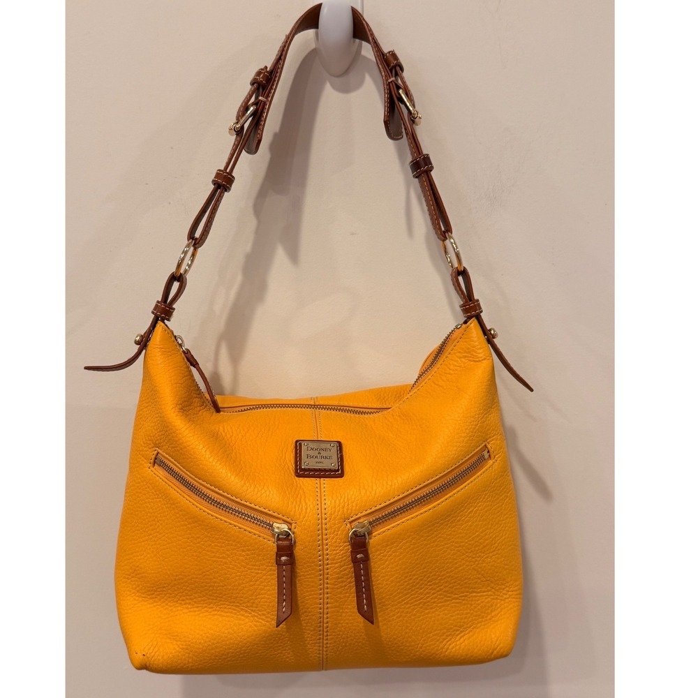 Dooney & Bourke Pebble Grain‎ Hobo Shoulder Bag Yellow Leather Zip Pocket Purse